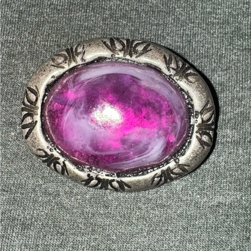 Silver w/ Purple Cabochon VTG Brooch - Picture 2 of 13